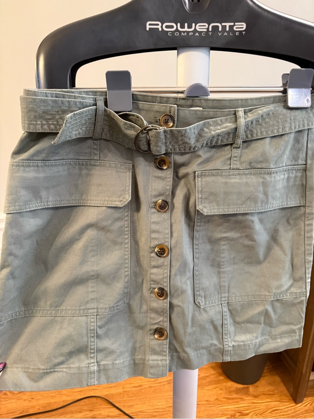 H&M L.O.G.G. Sage Green Belted Cargo Utility Mini Skirt - Size 12